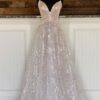 A-Line/Princess V Nec Sleeveless Sparkly Prom Dresses Long Lace Formal Evening Gowns
