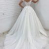 A-Line/Princess Tulle Lace Scoop Short Sleeves Sweep/Brush Train Wedding Dresses-685