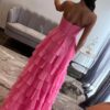 A-line/Princess Chiffon Fuchsia Sweetheart Tiered Ruffles Prom Dress with Slit-813