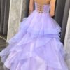 A-line V Neck Spaghetti Straps Long/Floor-Length Tulle Prom Dresses With Ruffles-475