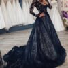 A-Line/Princess Lace Applique V-neck Long Sleeves Court Train Wedding Dresses-0