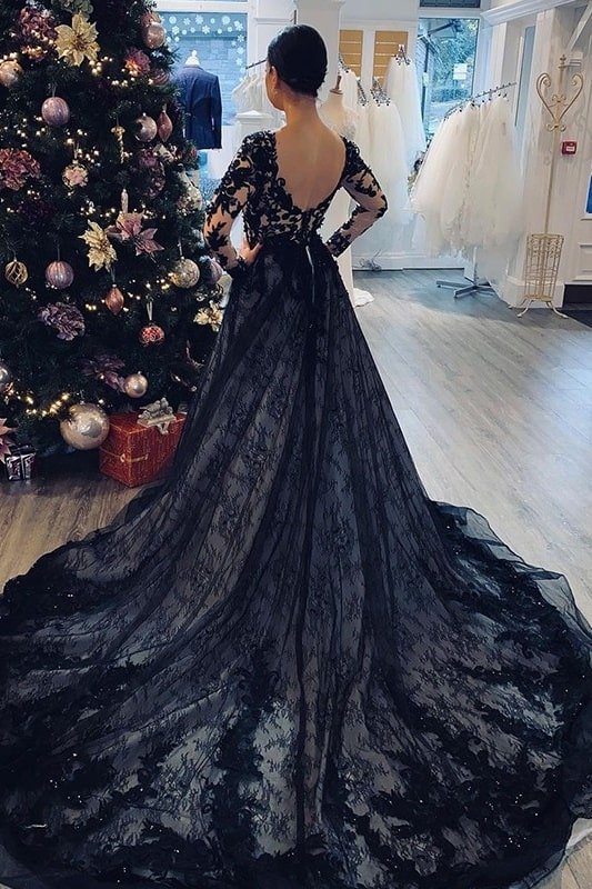 A-Line/Princess Lace Applique V-neck Long Sleeves Court Train Wedding Dresses-690 A-Line/Princess Lace Applique V-neck Long Sleeves Court Train Wedding Dresses-690
