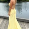 Sheath/Column Sweetheart Sleeveless Sweep Train Silk like Satin Prom Dresses with Pleated Split-829