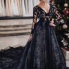 A-Line/Princess Lace Applique V-neck Long Sleeves Court Train Wedding Dresses-691
