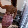 Sheath/Column Scoop Neck Sleeveless Short/Mini Velvet Sequins Homecoming Dress-600