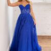 A-line/Princess Sweetheart Sleeveless Tulle Sweep Train Prom Dress With Appliqued-0