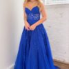 A-line/Princess Sweetheart Sleeveless Tulle Sweep Train Prom Dress With Appliqued-804