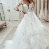 A-Line/Princess Tulle Lace V-neck Long Sleeves Sweep/Brush Train Wedding Dresses-0