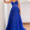 A-line/Princess Sweetheart Sleeveless Tulle Sweep Train Prom Dress With Appliqued-806