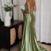 Prom Dress 2025 Green Silk Spaghetti Mermaid Strapless Long Formal Dress with Split
