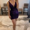Shining Velvet Sequins Sheath Homecoming Dress V Neck Short/Mini-0