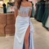 Prom Dress 2025 Burgundy Satin Strapless Sheath Long Sleeveless Formal Dress