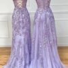 A-line Sweetheart Spaghetti Straps Sweep Train Lace Prom Dress With Beading-432