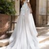 A-Line Tulle Applique Off-the-Shoulder Sleeveless Chapel Train Wedding Dresses-652