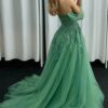 A-line Off-the-Shoulder Sleeveless Tulle Long Prom Dresses Green Ball Gowns-780