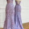 A-line Sweetheart Spaghetti Straps Sweep Train Lace Prom Dress With Beading-433