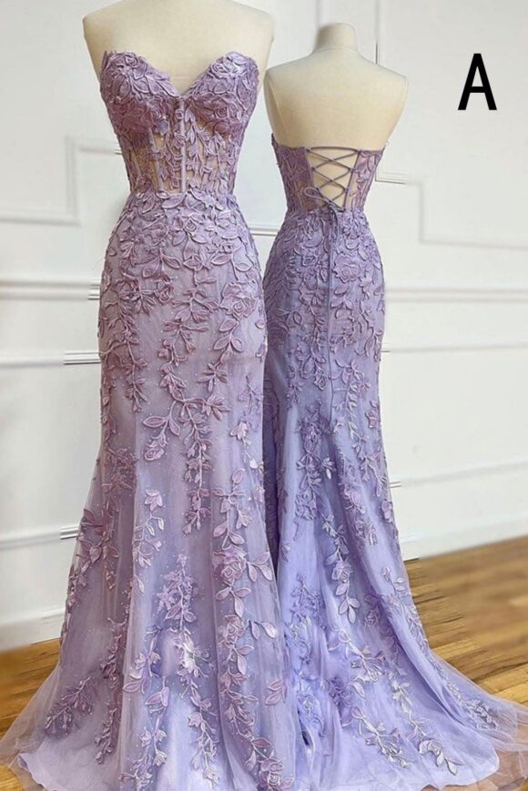 A-line Sweetheart Spaghetti Straps Sweep Train Lace Prom Dress With Beading-433 A-line Sweetheart Spaghetti Straps Sweep Train Lace Prom Dress With Beading-433