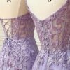 A-line Sweetheart Spaghetti Straps Sweep Train Lace Prom Dress With Beading-434