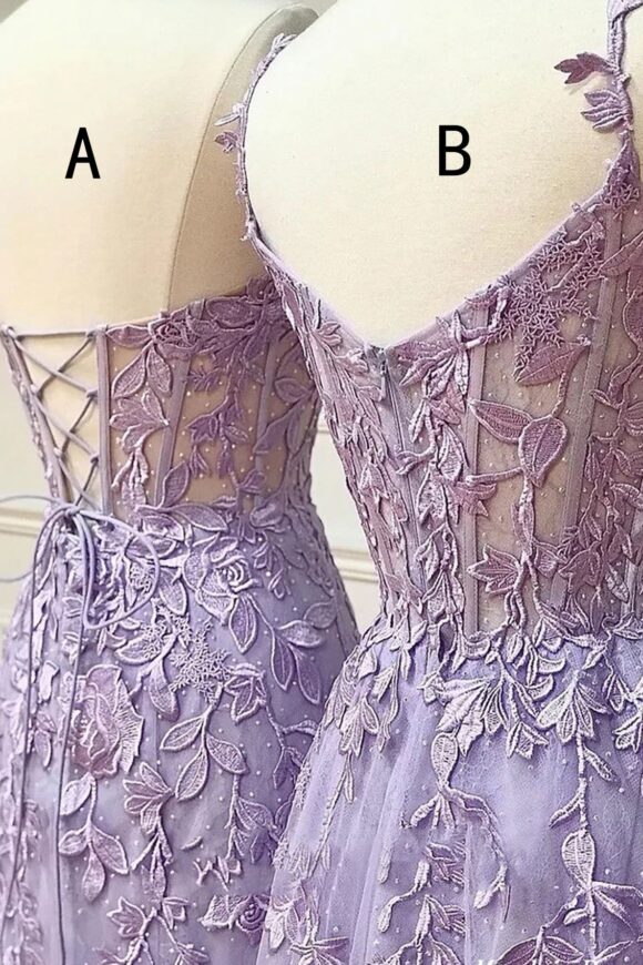 A-line Sweetheart Spaghetti Straps Sweep Train Lace Prom Dress With Beading-434 A-line Sweetheart Spaghetti Straps Sweep Train Lace Prom Dress With Beading-434