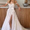 A-Line Tulle Applique Off-the-Shoulder Sleeveless Chapel Train Wedding Dresses-0