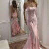 Trumpet/Mermaid Pink Silk Sleeveless Prom Dresses Long Formal Ball Gown