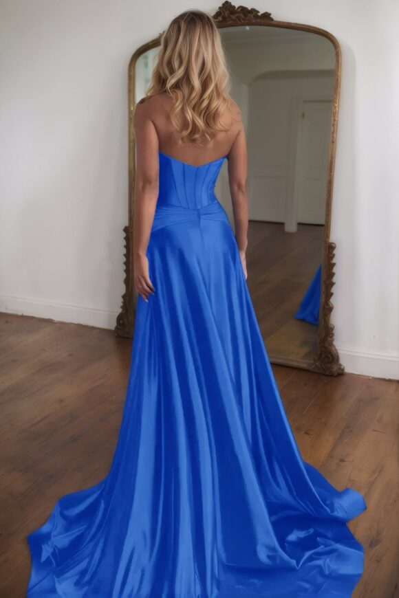 A-line/Princess Sweetheart Silk Sleeveless Long Blue Prom Dresses-810 A-line/Princess Sweetheart Silk Sleeveless Long Blue Prom Dresses-810