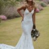 Trumpet/Mermaid V-neck Sleeveless Lace Applique Sweep/Brush Train Wedding Dresses-0