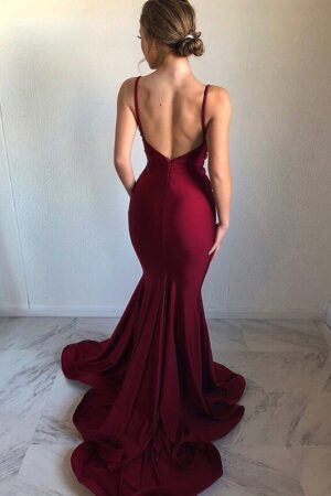 Trumpet/Mermaid V Neck Sleeveless Court Train Charmeuse Prom Dresses