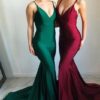 Trumpet/Mermaid V Neck Sleeveless Court Train Charmeuse Prom Dresses