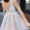 Short/Mini A-line V Neck Lace Tulle Homecoming Dress With Appliqued Beading-645