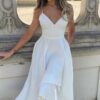 A-line V Neck Sleeveless Satin Tea-Length Homecoming Dress-0