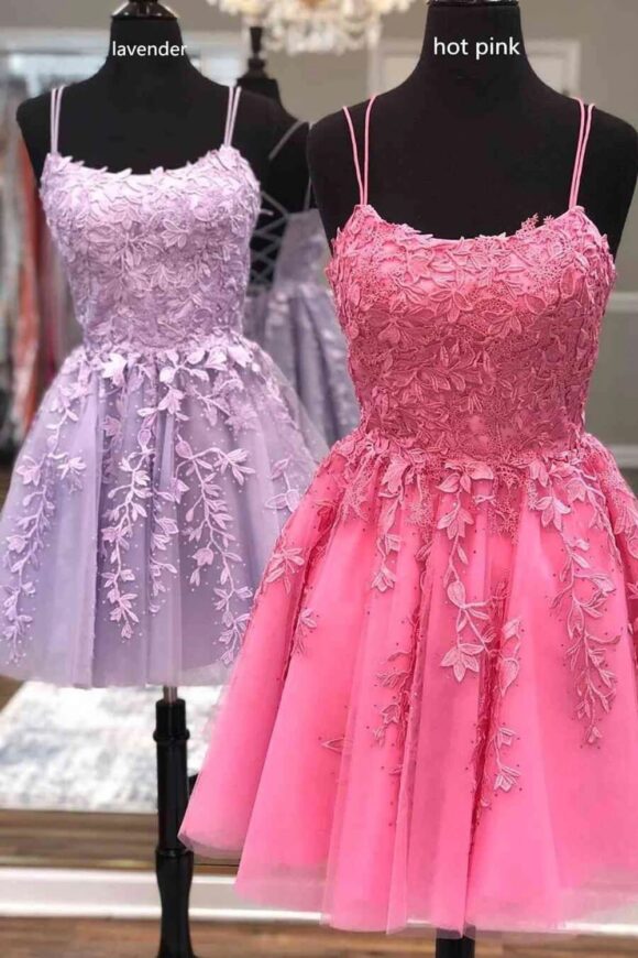 Short/Mini A-line Bateau Lace Tulle Homecoming Dress With Beading-617 Short/Mini A-line Bateau Lace Tulle Homecoming Dress With Beading-617