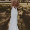 Sheath/Column Stretch Crepe Ruffles V-neck Sleeveless Sweep/Brush Train Wedding Dresses-704