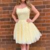 Short/Mini A-line Bateau Lace Tulle Homecoming Dress With Beading-618