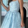 Short/Mini A-line Bateau Lace Tulle Homecoming Dress With Beading-0