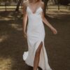 Sheath/Column Stretch Crepe Ruffles V-neck Sleeveless Sweep/Brush Train Wedding Dresses-0
