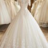 Ball Gown 1/2 Sleeves Off-the-Shoulder Floor-Length Applique Lace Tulle Wedding Dresses-707