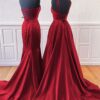 A-line Trumpet/Mermaid Sleeveless Sweep Train Satin Prom Dresses With Split-486