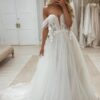 A-Line/Princess Tulle Applique Off-the-Shoulder Sleeveless Sweep/Brush Train Wedding Dresses-0