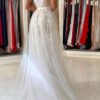 Trumpet/Mermaid Spaghetti Straps Court Train Lace Tulle Prom Dresses With Waistband