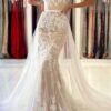 Trumpet/Mermaid Spaghetti Straps Court Train Lace Tulle Prom Dresses With Waistband