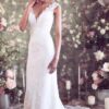 Sheath/Column Tulle Lace V-neck Sleeveless Court Train Wedding Dresses-0