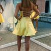 A-line Square Neckline Sleeveless Short/Mini Charmeuse Homecoming Dress-609