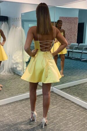 A-line Square Neckline Sleeveless Short/Mini Charmeuse Homecoming Dress-609