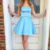 A-line Square Neckline Sleeveless Short/Mini Charmeuse Homecoming Dress-610