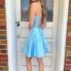 A-line Square Neckline Sleeveless Short/Mini Charmeuse Homecoming Dress-611