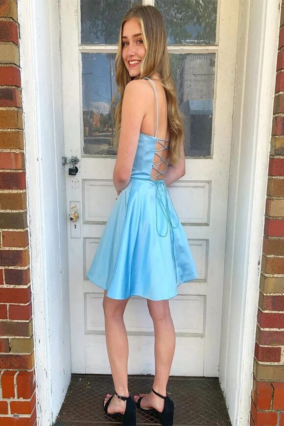 A-line Square Neckline Sleeveless Short/Mini Charmeuse Homecoming Dress-611 A-line Square Neckline Sleeveless Short/Mini Charmeuse Homecoming Dress-611