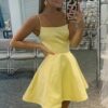 A-line Square Neckline Sleeveless Short/Mini Charmeuse Homecoming Dress-0