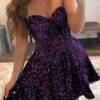 A-line Sweetheart Sleeveless Short/Mini Velvet Sequins Homecoming Dress with Pockets-614