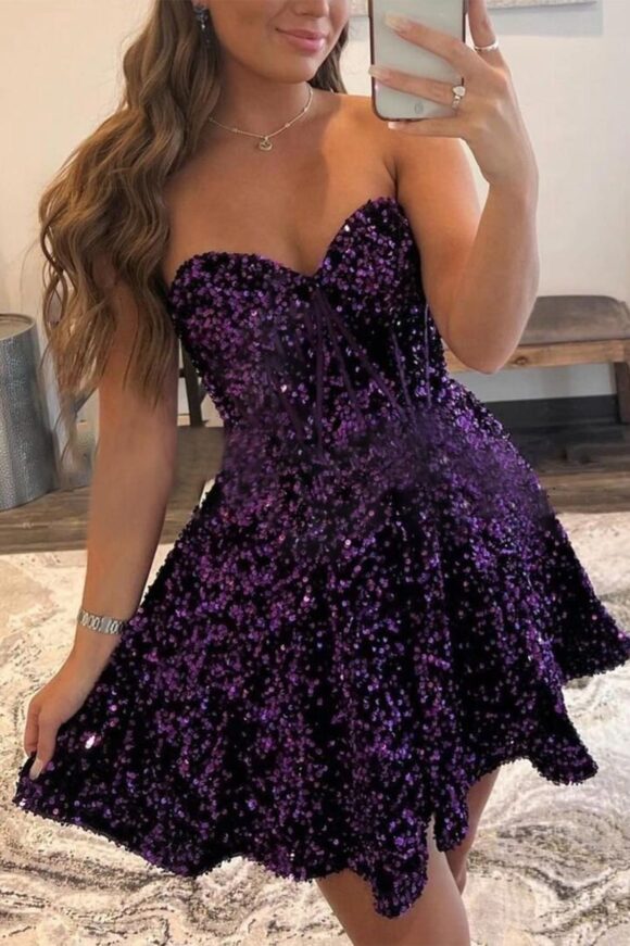 A-line Sweetheart Sleeveless Short/Mini Velvet Sequins Homecoming Dress with Pockets-614 A-line Sweetheart Sleeveless Short/Mini Velvet Sequins Homecoming Dress with Pockets-614